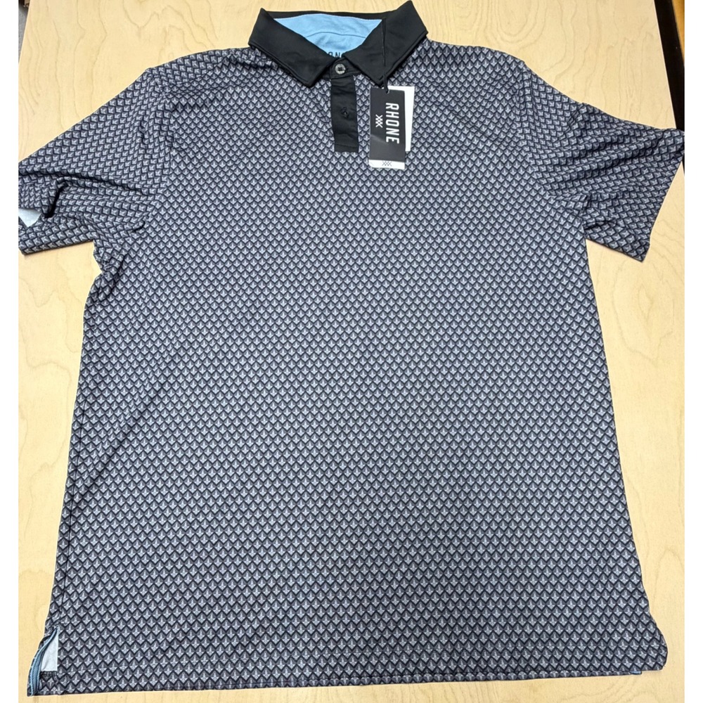 Rhone black geo Polo Mens Size M Short Sleeve GOLDFUSION Anti-Odor